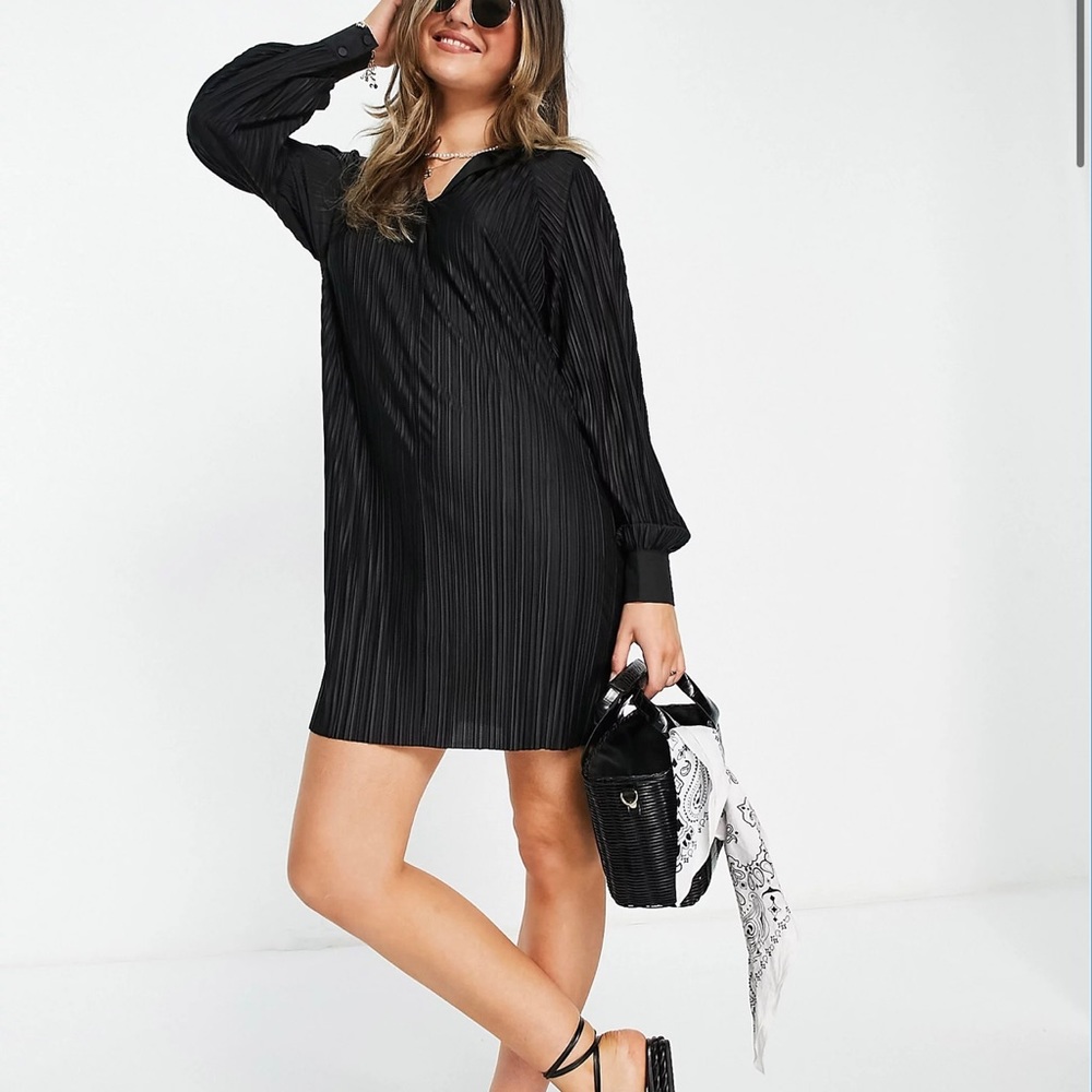 ASOS DESIGN plisse shirt dress in Black